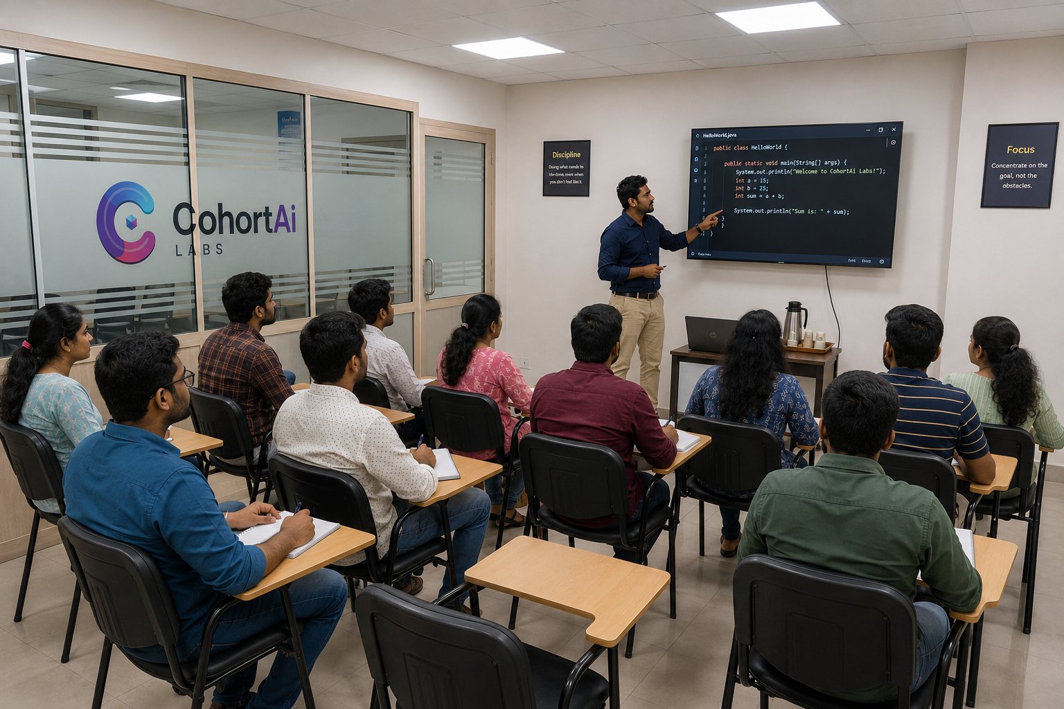 Instructor-led programming classroom learning environment at CohortAI Labs