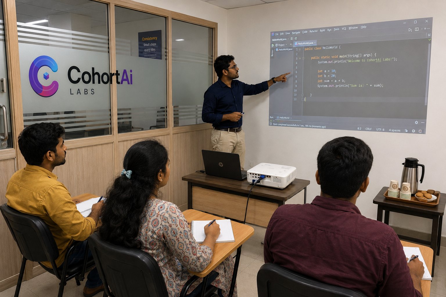 Instructor-led Java programming classroom learning environment at CohortAI Labs