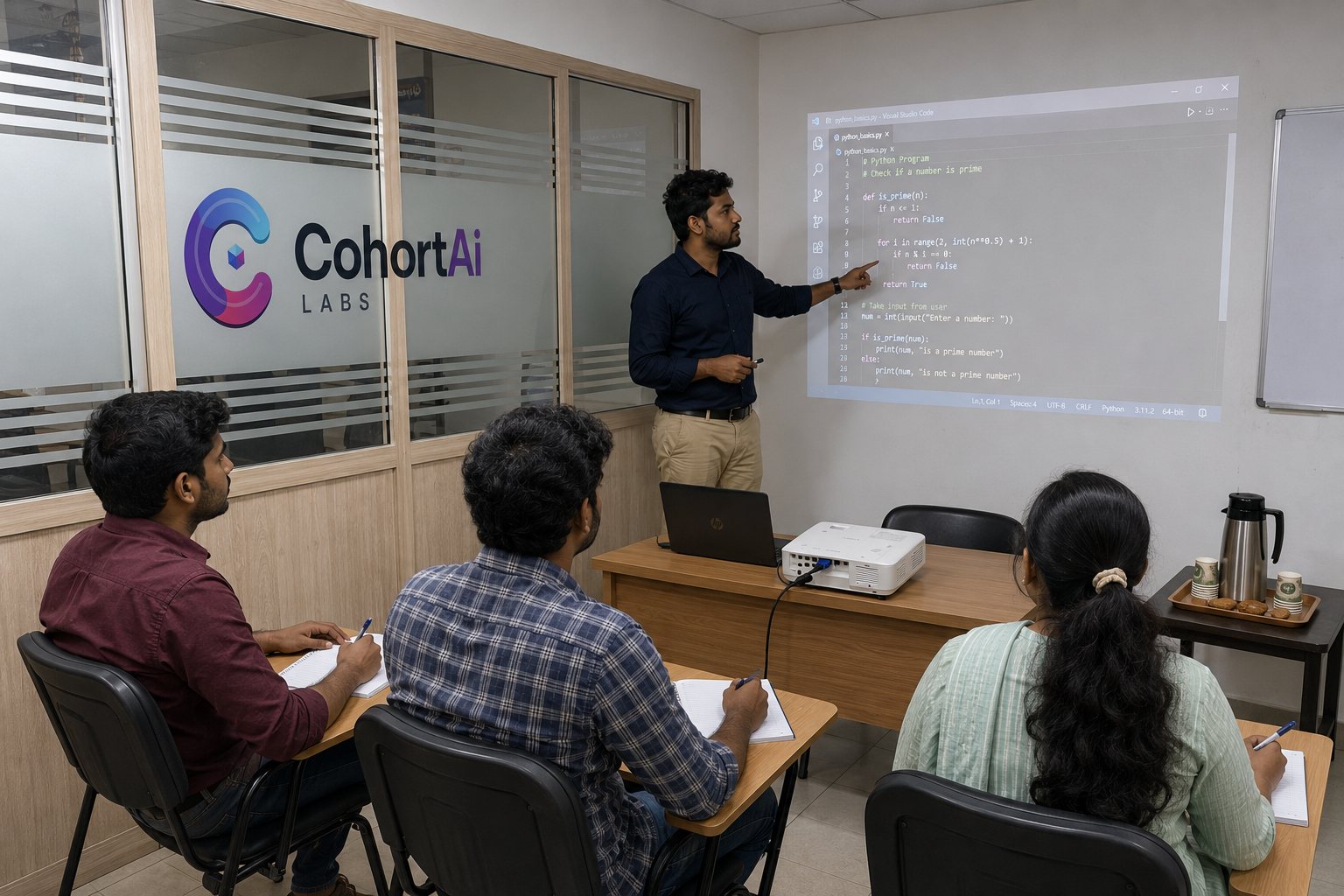 Instructor-led Python programming classroom learning environment at CohortAI Labs